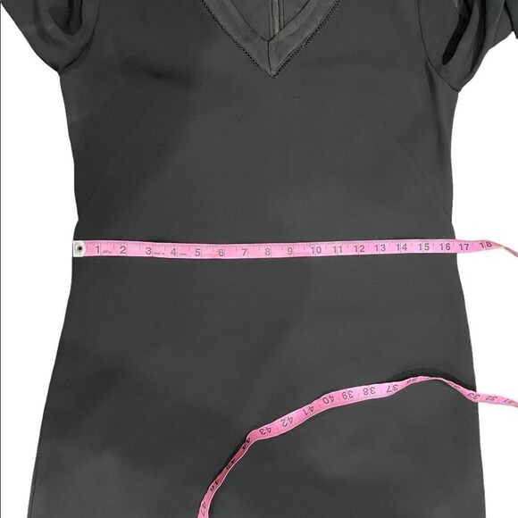 Rag & Bone Black 3/4 Sleeve V Neck Sheath Dress with Lasercut Lines Detail - 2 - Picture 9 of 14